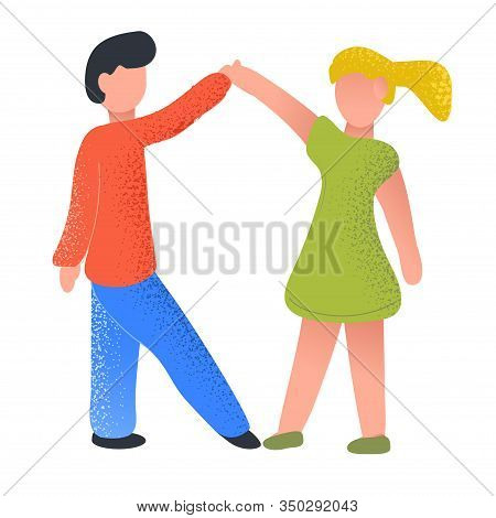 Flat Cartoon Characters. Man And A Woman Are Dancing Together. Couple In Love. Vector Stock Illustra