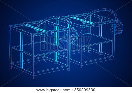 3d Printer Wireframe Low Poly Mesh Vector Illustration