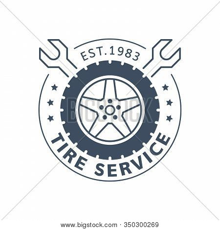 Tire And Wheel Service Badge Design, Stock Vector