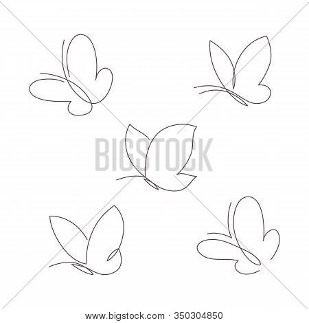 Butterfly Continuous Line Vector Illustration Set. Collection Of Butter Fly Made With Single Editabl
