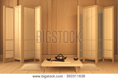 Scene Room Very Zen Style With Decoration Japanese Style On Tatami Mat.3D Rendering