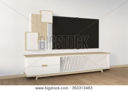 Tv Cabinet Wooden In Idea Modern Zen Room Style,minimal Designs. 3D Rendering