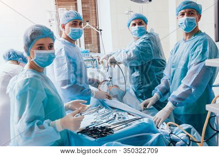 Process Of Gynecological Surgery Operation Using Laparoscopic Equipment.