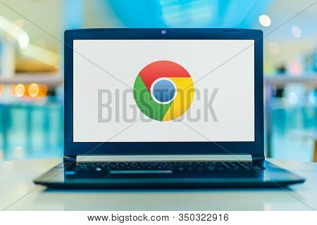 Poznan, Pol - Jan 30, 2020: Laptop Computer Displaying Logo Of Google Chrome, A Cross-platform Web B