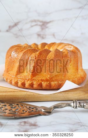 Homemade Bundt Cake Kouglof Cake On  Light Background