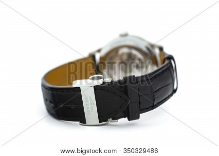 Saint-imier, Switzerland, 2.02.2020 - Longines Luxury Watch Automatic Chronograph Isolated White Tab