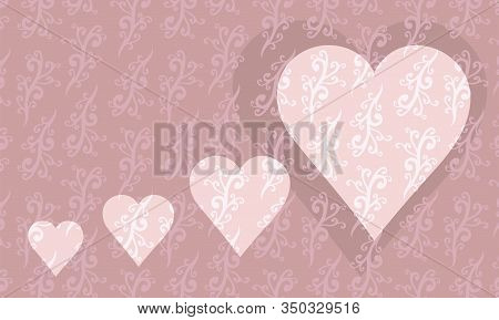 Vector Horizontal Sweet Freme Card Ornament Of Twigs With Twisting Spirals Pink Peach Pattern Backgr
