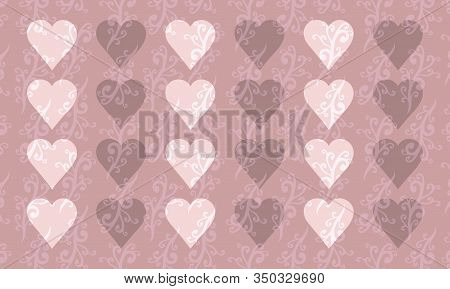 Vector Horizontal Sweet Freme Card Ornament Of Twigs With Twisting Spirals Pink Peach Pattern Backgr