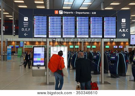Paris, France - November 29, 2019: Passengers Visit Paris Orly Airport In France. It Is The 2nd Busi