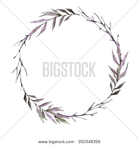 Wreath Watercolor Wreath Of Branches And Greenery. Hand Drawn Illustration