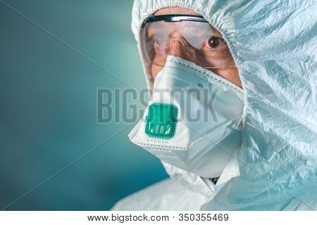 Tired Epidemiologist In Wuhan-coronavirus Quarantine, Conceptual Image Of Medical Specialist Wearing
