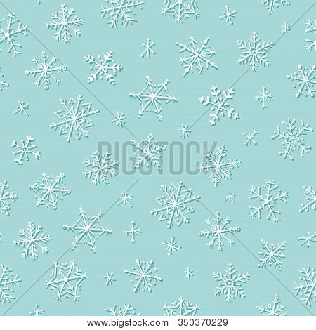 Snowflakes Winter And Christmas Seamless Pattern On Blue Background, Vector Illustration. Snowfakes 