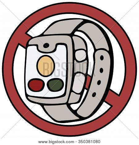 Fitness Tracker Smart Watch With Heart Rate Monitor Ban, Cartoon Doodle Vector Style Design. Modern 