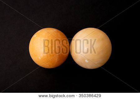 Yellow Crystals Ball, Calcite Sphere, Calcite Healing Ball, Black Background.