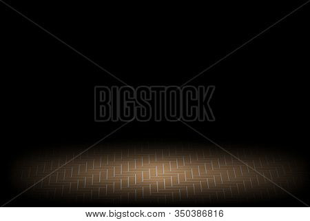 Spotlight Shining Down On Orange Cobblestone Street Pavement In Dark Road With Copy Space, Abstract 