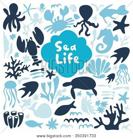 Sea Life, Ocean Trip, Underwater World, Summer Marine Cruise, Seafood, Pier Cartoon Primitive Design
