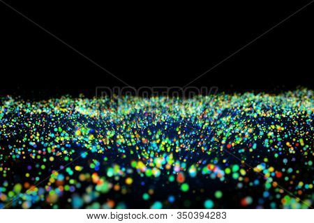 3D Rendering Glow Rainbow Particles On Black Background