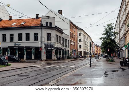Oslo, Norway - August 11, 2019: Street In Grunerlokka, A Trendy Hipster Neighborhood In Central Oslo