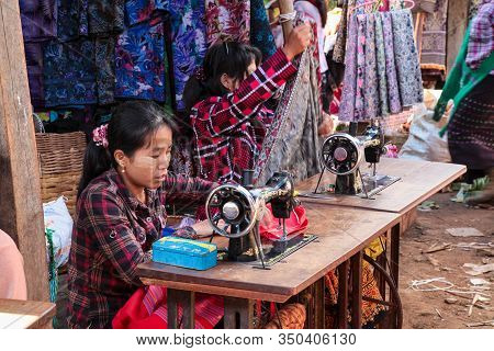 Heho, Myanmar - Nov 08, 2019: People At A Market In The City Center Of Heho In Myanmar, Former Burma