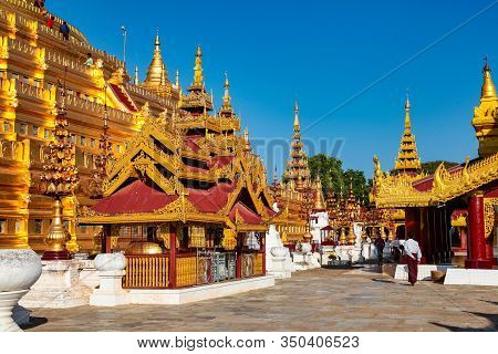 Bagan, Myanmar - Nov 14, 2019: The Golden Shwezigon Pagoda Or Shwezigon Paya In Bagan, Myanmar Forme