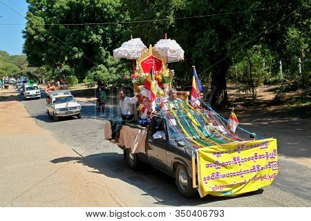 Bagan, Myanmar - Nov 16, 2019: Burmese People Demonstrating For Aung San Suu Kyi In Bagan