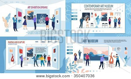 Art Gallery And Museum With Contemporary Paintings Artworks, Sculpture Composition Presentation Land