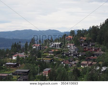 Mountains Range Landscapes Of Fjord Near European Town Of Oslo In Holmenkollen District In Norway Wi