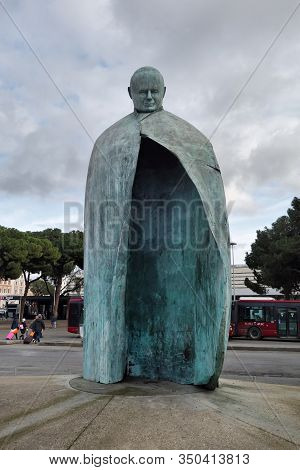 Rome, Italy - February 2, 2020: Pope John Paul The Second Statue Aka Karol Wojtyla In Piazza Dei Cin