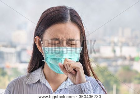 Pm2.5. People Feeling Sick From Air Pollution, Environment Has Harmful Or Poisonous Effects. Woman I