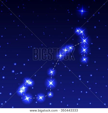 The Constellation Scorpius In The Night Starry Sky. Vector Illustration Of The Concept Of Astronomy.