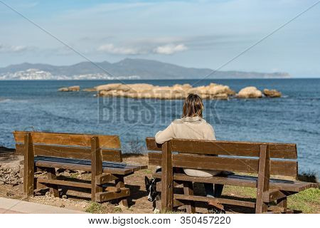 Sant Marti De Ampuries, Girona, Spain : 2020 08 Feb : Young Blonde Woman In The Platja De Les Muscle
