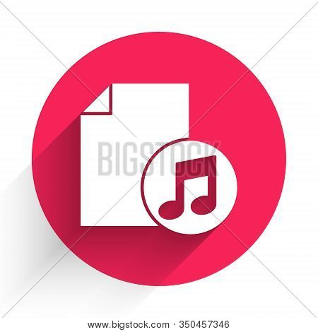 White Music Book With Note Icon Isolated With Long Shadow. Music Sheet With Note Stave. Notebook For