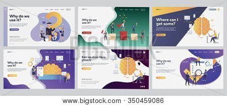Successful Startup Ideas Set. Businesspeople Studying, Winning Prize, Brainwork. Flat Vector Illustr
