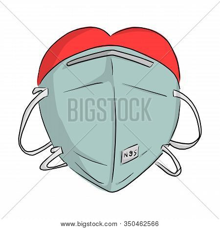 Red Heart With Medical Mask Vector Illustration Sketch Doodle Hand Drawn Isolated On White Backgroun