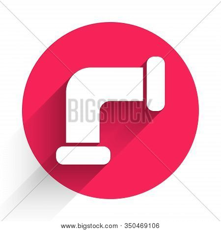 White Industry Metallic Pipe Icon Isolated With Long Shadow. Plumbing Pipeline Parts Of Different Sh