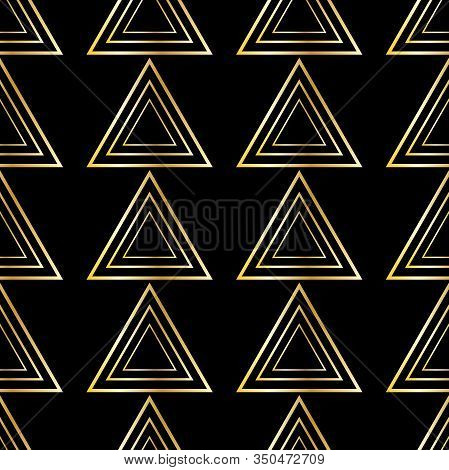 Triangles Abstract Geometric Pattern, Gold Color On A Black Background, Stock Vector Illustration Fo