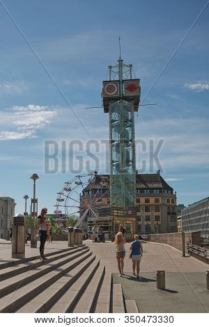 People Enjoying Summer Day At Plaza In Front Of Central Station In Oslo, Norway