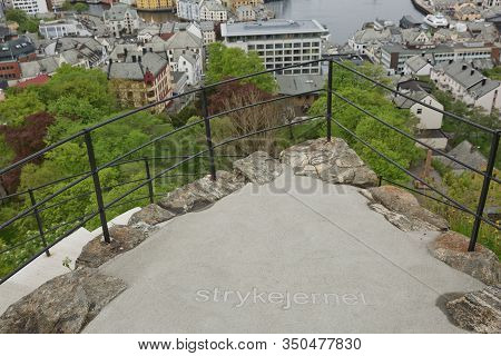 View Of Alesund In Norway From Look Out Point Of Fjellstua.