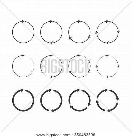 Circle Arrows Icon Isolated On White Background. Set Of Black Round Arrow In Flat Style. Pictogram R