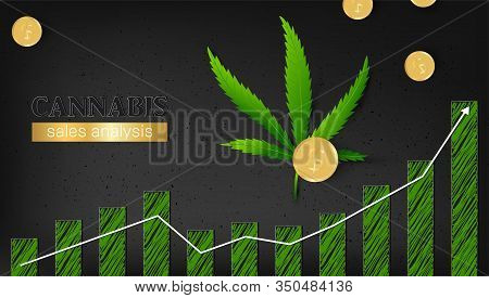 Template Infographic Cannabis Sales Analysis. Green Increase Chart Report Background. Vector Illustr