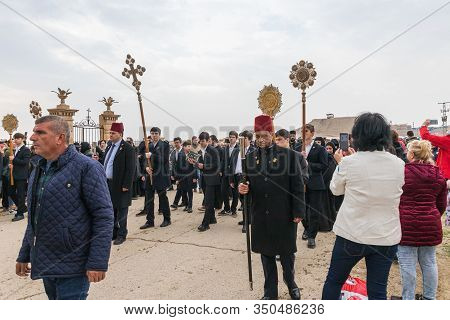 Jericho, Israel, January 18, 2020 : Festive Procession In Honor Of Epiphanius On The Baptismal Site 