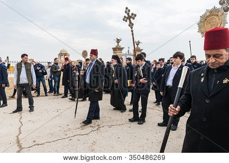 Jericho, Israel, January 18, 2020 : Festive Procession In Honor Of Epiphanius On The Baptismal Site 