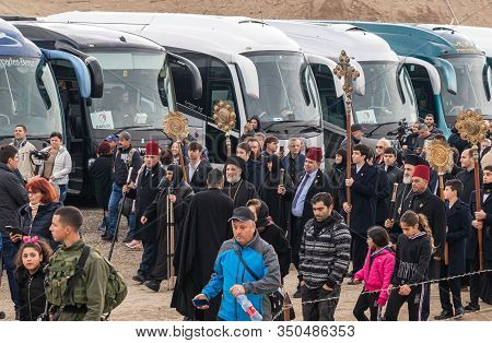 Jericho, Israel, January 18, 2020 : Festive Procession In Honor Of Epiphanius On The Baptismal Site 