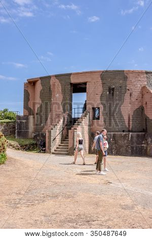 Falmouth, Cornwall, England - July 25, 2018:  The Half Moon Battery At Pendennis Castle, A Fortress 