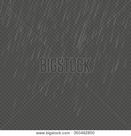 Rain Isolated Realistic Anglewise Effect. Transparent Nature Rainfall Template. Eps 10