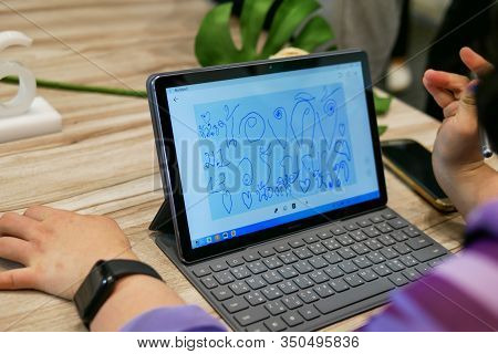 Bangkok, Thailand - February 6, 2019: Huawei Mediapad M6 10.8 Inches Screen Unveiled, The Latest Ser