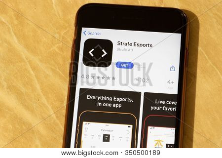 Los Angeles, California, Usa - 12 February 2020: Strafe Esports App Store Page Close Up , Illustrati