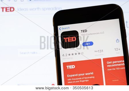 Los Angeles, California, Usa - 12 February 2020: Mobile Phone With Ted Icon On Screen Close Up With 