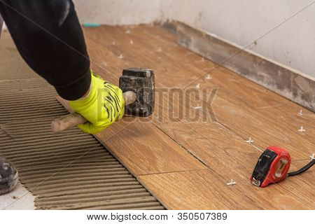 Ceramic Tiles And Tools For Tiler. Floor Tiles Installation. Home Improvement, Renovation - Ceramic 