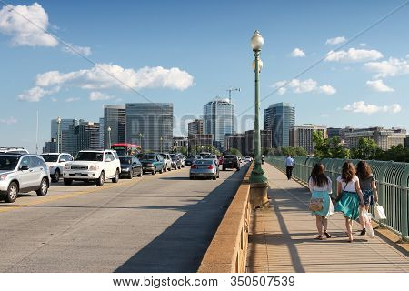 Washington, Usa - June 14, 2013: People Cross Key Bridge In Downtown Washington, Dc. 65 Percent Of H